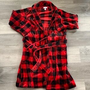 Charter Club Red and Black Buffalo Plaid Plush Robe